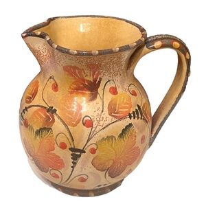 Neiman Marcus Vintage Italian Pottery Pitcher Fall Leaves Design made in Italy